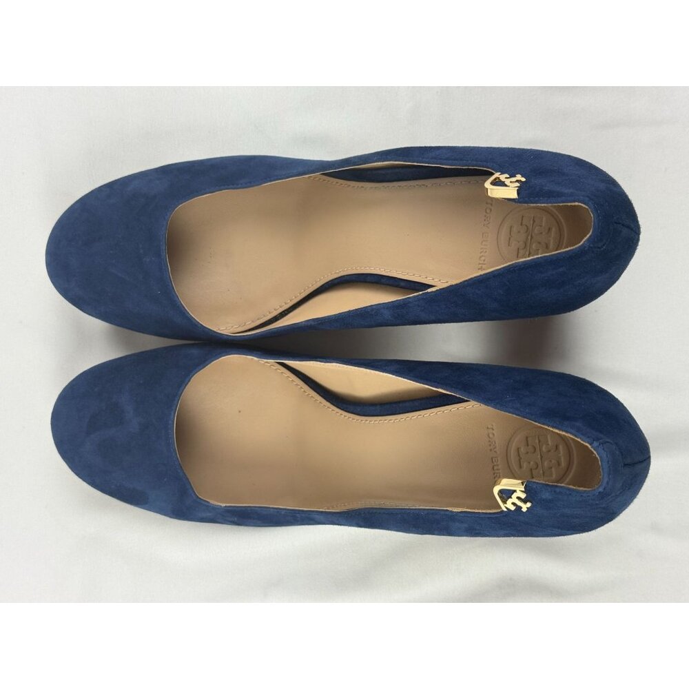 Tory Burch Elizabeth 85mm Round-Toe Pump Royal Navy Suede 9.5 US - Picture 4 of 9